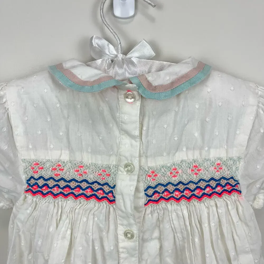 Mini Boden Smocked White Eyelet Dress 3-4